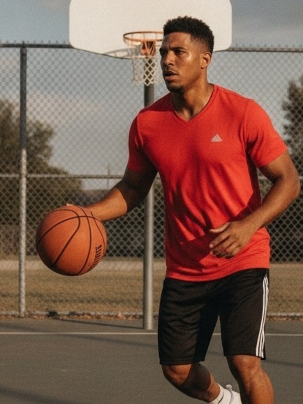 Adidas Red Men's Short Sleeve V-Neck Performance Tee